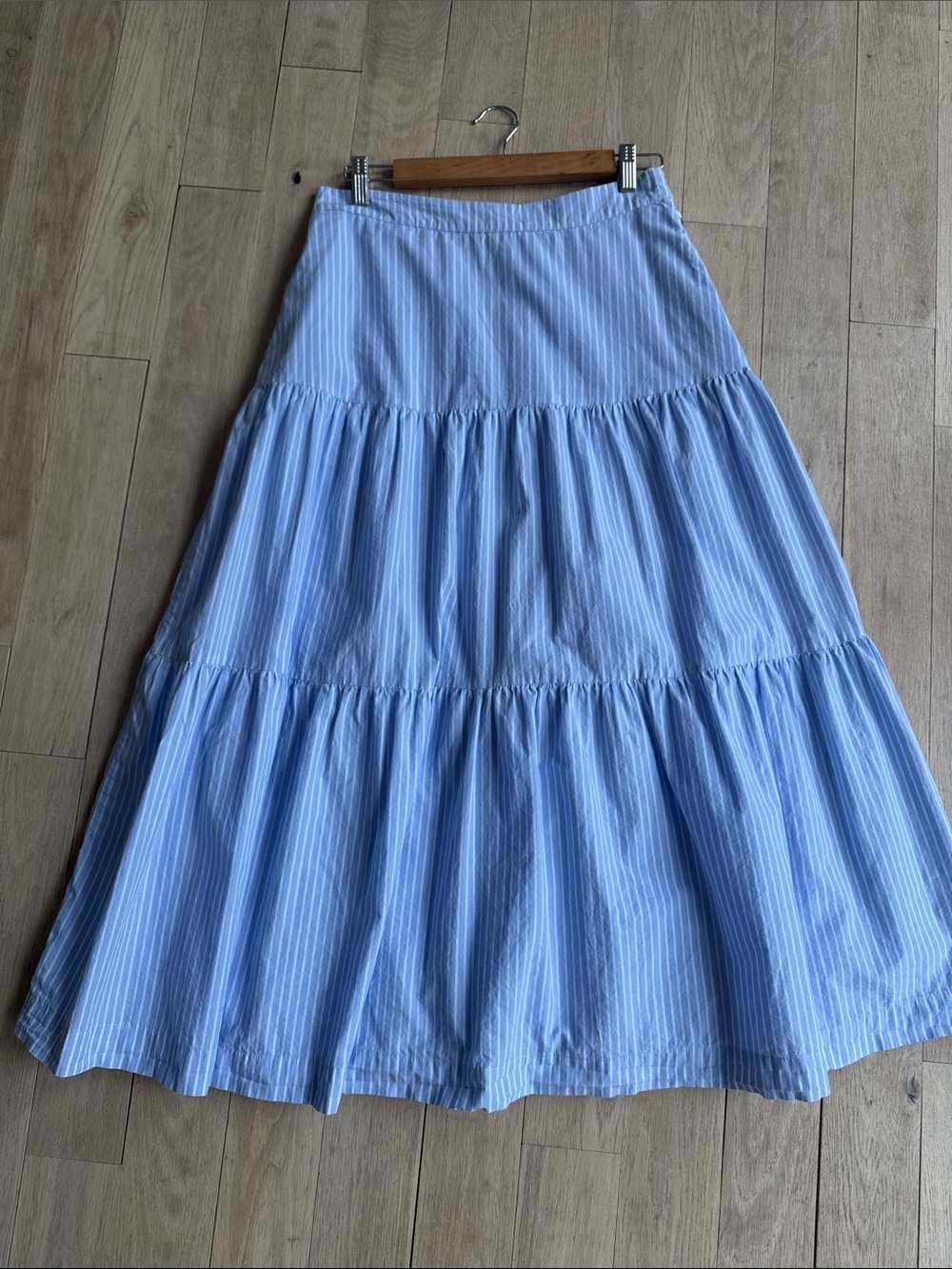 GAP Light Blue Striped Tiered Maxi Skirt